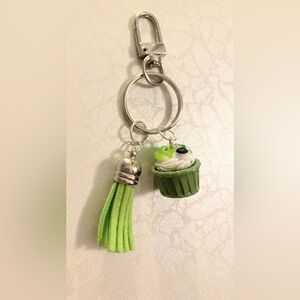 Hand Crafted Lime Green Tassel & Cupcake Keychain